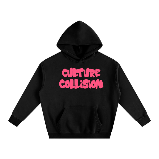 Oversize Fleeced Culture Collision Puff Logo Hoodie (Pink)